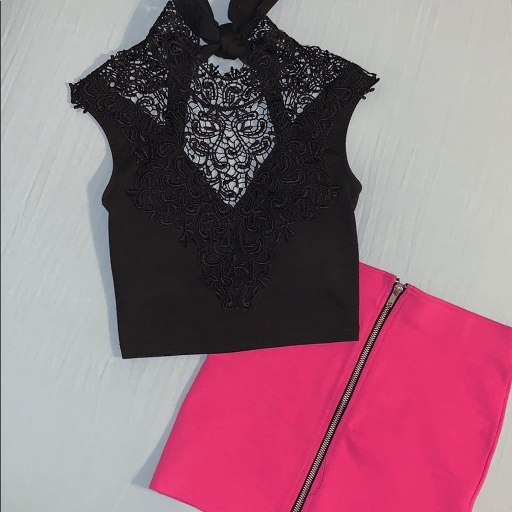 Windsor black lace crop top with open back- XS